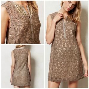 Anthropologie Tiny Taupe Lace mini 4P short Dress Fully Lined sequined NEW